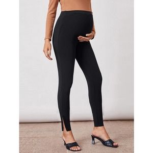 Maternity Split Hem Solid Leggings black